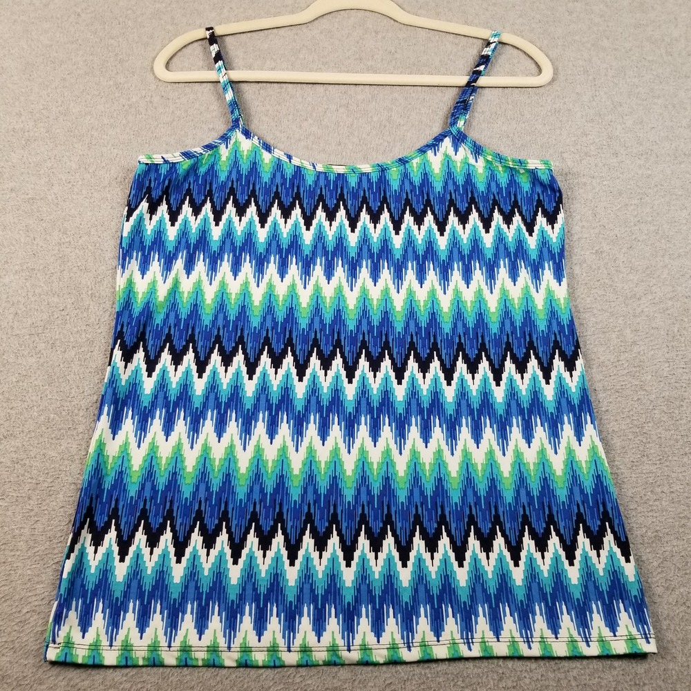 CDP & CO Camisole Tank Top Women L Large Blue Green Chevron Zig Zag Stretch USA